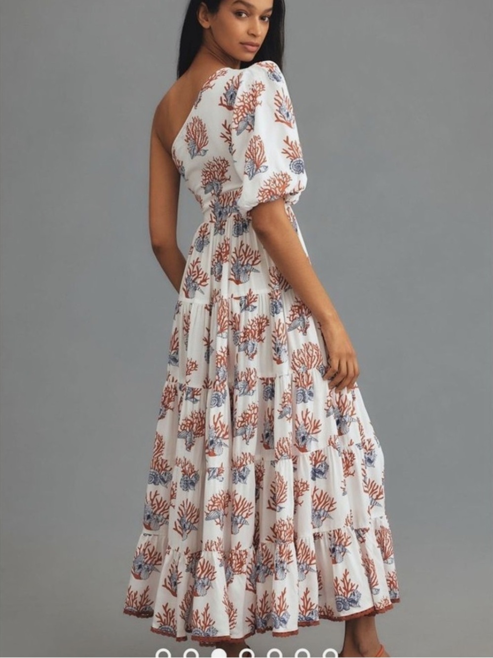 Anthropologie Priya Israni Puff- One Shoulder Printed Maxi Dress Size Small - Picture 3 of 5